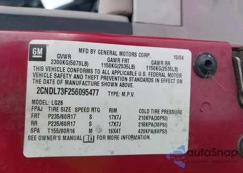 2005 Chevrolet Equinox Lt z USA, uszkodzony, nr VIN 2CNDL73F256095477